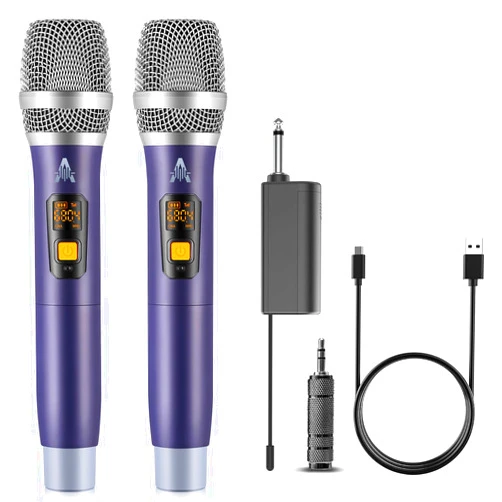 FOLTUSYMY Wireless Microphone, UHF Metal Dual Handheld Cordless Dynamic Mic System with Rechargeable Receiver(40H Duration,200 ft Range) for Singing, Karaoke, Church, Speech, Wedding, Party Singing