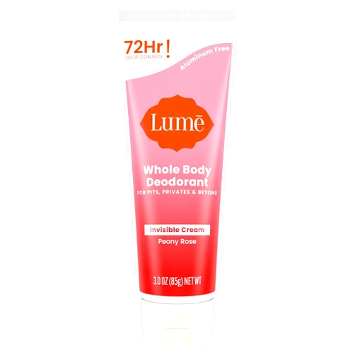 Lume Whole Body Deodorant - Invisible Cream Tube - 72 Hour Odor Control - Aluminum Free, Baking Soda Free, Skin Safe - 3.0 ounce (Peony Rose)