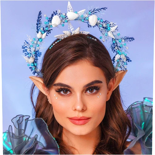 Campsis Shell Halo Crown Blue Conch Pearl Goddess Headpiece Plants Beach Tiara Crowns for Women and Girls Bithday Party Beach Rave Hair Accessories