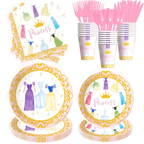 Suhelkit Princess Birthday Party Decorations Tableware - Princess Party Decorations Supplies For Birthday Baby Shower, Plate, Cup, Napkin, Disposable Cutlery, Princess Birthday Decorations | 24 Guest