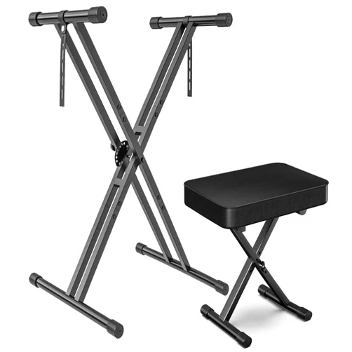 GLEAM Keyboard Stand and Bench Set, Double X Style Digital Piano Stand Height from 19