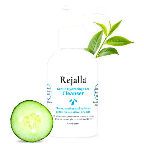 Rejalla Face Wash for Women - Gentle Hydrating Facial Cleanser with Salicylic Acid, Ceramide, Glycerin, Cucumber & Green Tea - Face Cleanser for Sensitive, Dry & Mature Skin — Makeup Remover - 4 oz