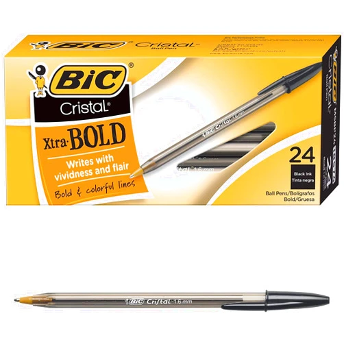 BIC Cristal Xtra Bold Ballpoint Pen, Bold Point (1.6mm), Black, 24-Count, 2 Pack