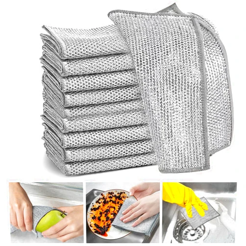 XANGNIER 8 Pcs Multipurpose Wire Dishwashing Rags for Wet and Dry,New Upgrade Non Scratch Wire Cloth,Steel Wool Cleaning Cloths,Multi Purpose Metal Mesh Miracle Cleaning Cloths for Kitchen,Dishes,Sink