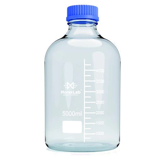 MorexLab 5000ML Storage Glass Bottles – 1pc Round Media Storage Bottle – Borosilicate Glass Bottles – Safe Probe Storage Glass Storage Bottles with GL60 Blue Screw Cap (5000ml - 1pc)