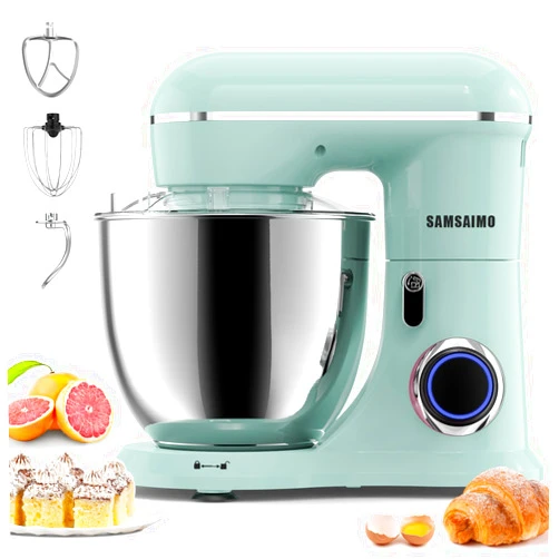 SAMSAIMO 3-IN-1 Electric Stand Mixer, 660W 10-Speed With Pulse Button, Attachments include 6.5QT Bowl, Dough Hook, Beater, Whisk for Most Home Cooks, Agave Green
