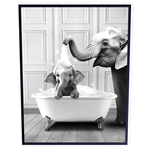YELLOWBIRD ART & DESIGN Baby Elephant Bathroom Wall Art - Kids Bath Decor - Baby Boy Baby Girl Bath Accessories - Cute Powder room Poster - Small Bathroom Decor - Funny Humorous Pictures - Gray Restroom Sign - 8x10