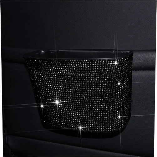 Cavalcade Car Trash Can, Hanging Trash Bin, Leakproof Garbage Organizer, Bling Vehicle Waste Basket, Mini Dustbin Container with Clip for Car, Office, Kitchen, Bedroom, Home and More, Black, Small