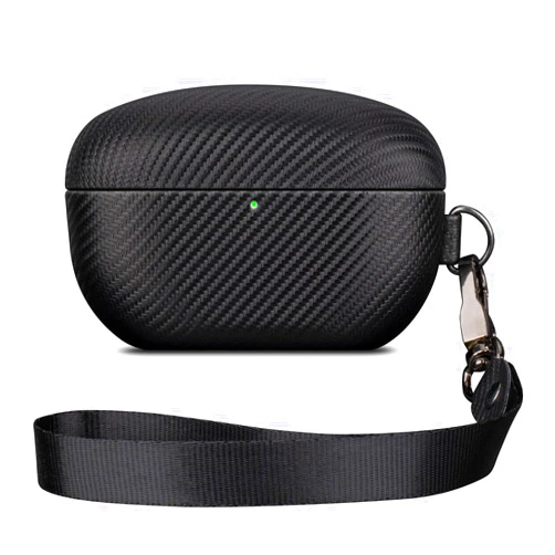 LOPIE Case Compatible with WF-1000XM5, Carbon Fiber Style Vegan Leather Case Designed for Sony Earbuds WF1000XM5 Case Cover (2023), Protective Cover with Lanyard for Women/Men- Black