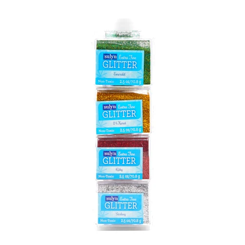 Sulyn Extra Fine Christmas Holiday Craft Glitter Bundle, Gold, Silver, Red, & Green Glitter Kit for Arts & Crafts, 4 Pack