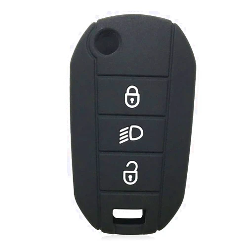 OTMIK Silicone Car Key Cover Case Compatible with Peugeot 208/307/308/RCZ/407/4008/Citroen Berlingo Car Key Accessories (Black)