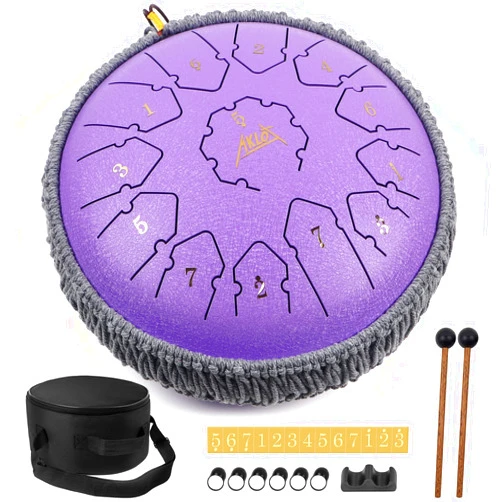 AKLOT Steel Tongue Drum 12 nches 13 Notes - Percussion Instruments - AKLOT HandPan Tank Drum C Key with Drum Mallets Stickers Finger Picks and Gig Bag