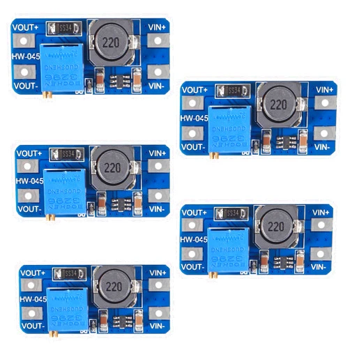 AITRIP 5pcs MT3608 DC-DC Boost Converter 2A Adjustable Step Up Module Voltage Regulator Board Input Voltage 2V-24V to 5V-28V Output Voltage for Arduino
