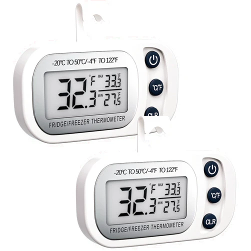 FAHZON Digital Frigerator Thermometer 2 Pack, Waterproof Fridge and Freezer Thermometer, Thermometer Refrigerator with Large LCD Screen, Stand and Magnetic Back, for Room,Kitchen, White