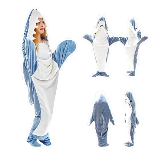 Stepxi Shark Blanket Hoodie Adult Wearable Shark Blanket Onesie Hooded Shark Blanket Cozy Flannel Shark Snuggle Blanket Sleeping Bag