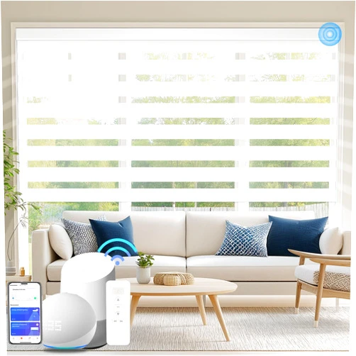 COOLWINDS Motorized Zebra Blinds for Windows Cordless Electric Curtains with Remote Control Blackout Shades Custom Smart Blinds Compatible with Alexa Google Home(Custom)