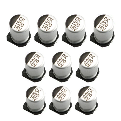 Tegg Capacitor 10PCS 220uF 16V 20% SMD Aluminium Electrolytic Capacitors for Arduino