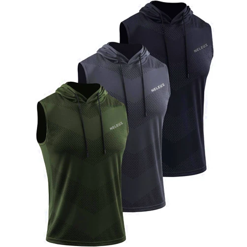 Neleus Men's Workout Tank Tops 3 Pack Sleeveless Running Shirts with Hoodie