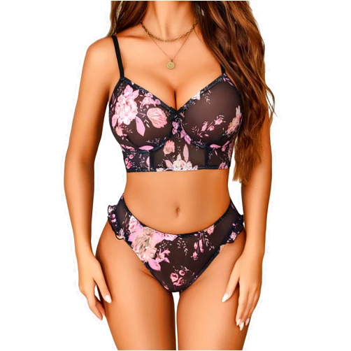 Avidlove Women's Lingerie Sexy Mesh Bralette And Panty Sets 2 Pieces Matching Underwear Outfits S-XXL