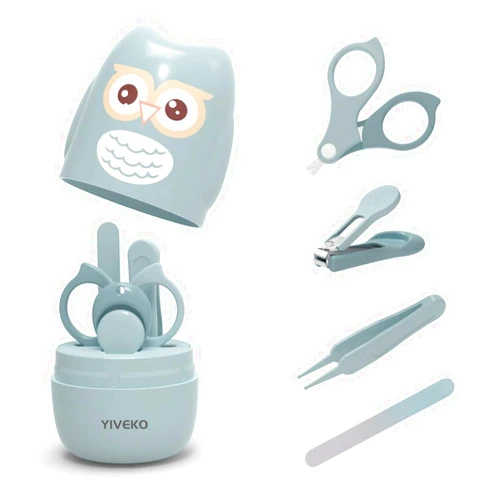YIVEKO Baby Nail Kit, 4-in-1 Baby Nail Care Set with Cute Case, Baby Nail Clipper, Scissor, Nail File & Tweezer, Baby Manicure Kit and Pedicure kit for Newborn, Infant, Toddler, Kids-Owl Blue