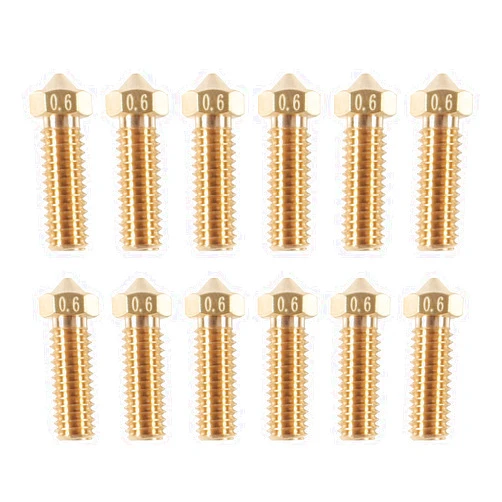 AITIAO 12Pcs 0.6mm Brass Volcano Nozzle M6 3D Printer Thread Nozzles 0.6mm Extra Extruder Nozzles Volcano Hotend Nozzle for 1.75mm Filament 3D Printer Parts