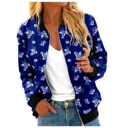 Snoiluo Women's Casual Jacket Fall Coat Baseball Stand Collar Zip Up Lightweight Short Outwear Tops Windbreaker with Pockets
