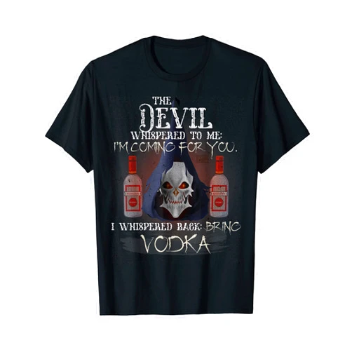 COOL VINTAGE DEVIL WHISPERED BRING ALCOHOLIC DRINK COOL GRUNGE VODKA DEVIL WHISPERED BRING ALCOHOL T-SHIRT