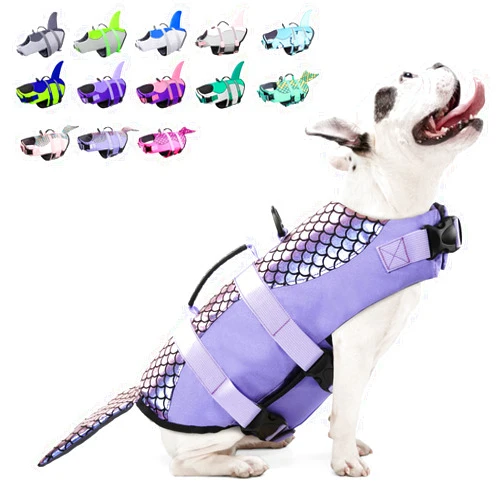 Bess Bridal Dog Life Jacket, Adjustable Dog Life Vests Pet Life Preserver with Rescue Handle for Small Medium Large Dogs, Safety Lifesaver High Visibility Dog Swimsuit for Swimming Boating, Purple Mermaid XL