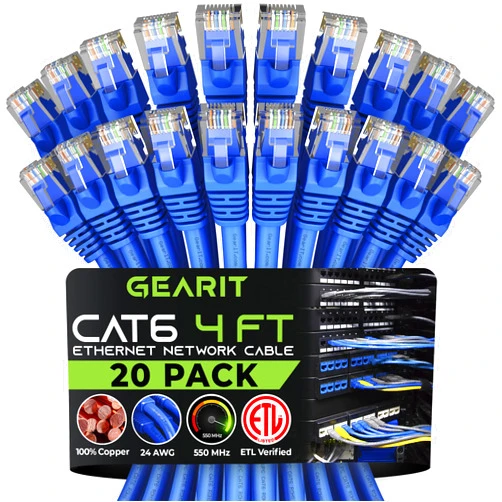 GearIT Cat 6 Ethernet Cable 4 ft (20-Pack) - Cat6 Patch Cable, Cat 6 Patch Cable, Cat6 Cable, Cat 6 Cable, Cat6 Ethernet Cable, Network Cable, Internet Cable - Blue 4 Feet