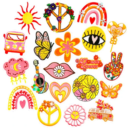 CHAJAONE 20PCS Hippie Iron On Patches, Boho Embroidered Patches Set Iron On/Sew on Patch for Clothes, Backpacks, Dress, Hats, Jeans, DIY Decorations (20PCS Hippie-01)