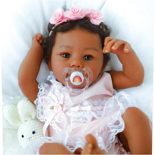 KSBD Reborn Baby Doll Black Girl – 18-Inch Realistic Lifelike African American Newborn Handmade Doll with Real Life Soft Weighted Body and Accessories – Gift Set for Kids Ages 3 and Up