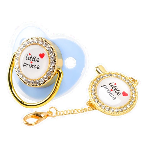 YOUTHINK Pacifiers, TeethersTeething Relief,Baby Luxury Pacifier Little Prince Rhinestones Golden Bling Newborn Dummy Soother for 6 to 18 Months Baby (Blue)