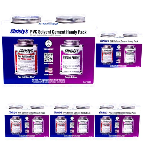 Christy's Handy Pack: Red Hot Blue Glue Medium Body PVC Cement and Purple Primer, 1/2 Pint (8 fl oz),RH-RHBV-HDYPK-HP-20 (Pack of 5)