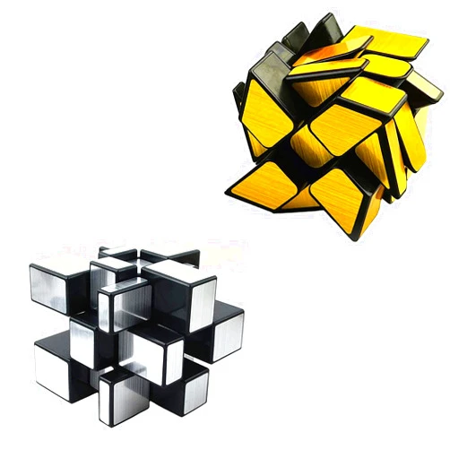 Ahyuan Mirror Speed Cube Set Magic Cube 2Pack Dysmorphism 3x3x3 Mirror Golden Wheel Cube and Mirror Silver Cube Twist Speed Cube Bundle Puzzle Games Toy for Children and Adults by AHYUAN (Classic Edition)