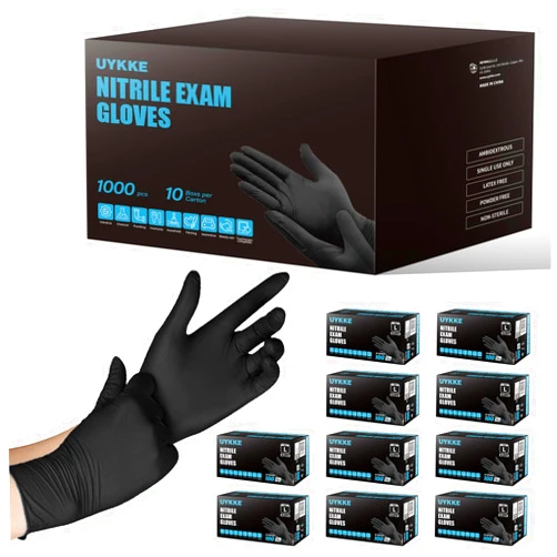 UYKKE Heavy Duty 6mil Black Nitrile Gloves Cleaning Gloves, Latex Free Disposable Gloves Food Prep Mechanic Tattoo 1000pcs