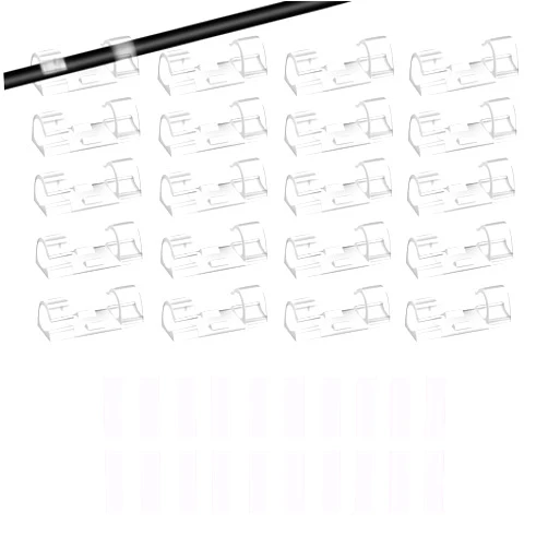 TKYPZY 20 Pcs Adhesive Cable Clips Clear Wire Organizer Cable Management Cord and Wire Holder for Wall Desk Car PC Christmas Light Cable Clips with Strong Self-Adhesive Wires Clamp for Office Home (Clear)