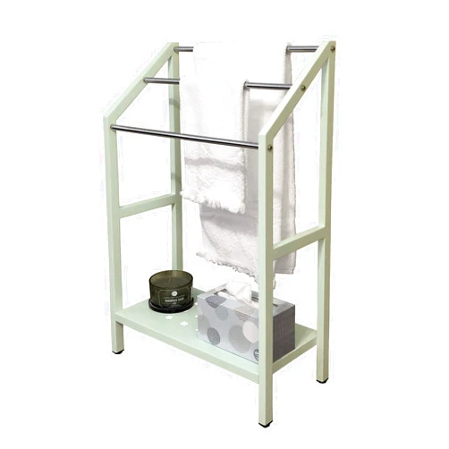 Anthology Spa Asta Freestanding 3-Tier Towel Rack with Stainless Steel Bars and Storage Shelf, Metal Organizer Adjustable TPR Levelers for Bath, B502 (Light Sage), 22 inchesW x 11 inchesD 36 inchesH