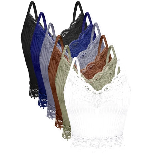 Newcotte 6 Pcs Lace Patchwork Tank Top Y2k Fairy Grunge Crop Top Lace Tank Top Cami Ribbed Knitted Tank Tops for Girls Women