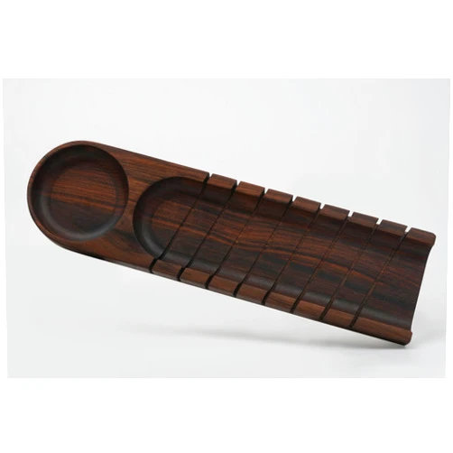 WOODIE POPPINS Baguette Bread Cutting Tray with Sauce Holder – Black Walnut – 13.8