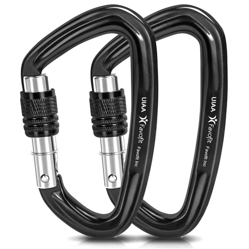 Favofit Locking Climbing Carabiner Heavy Duty: Favofit UIAA Certified 42kn (9441 lbs) Safety Caribeaner Clips - Large Screwgate Rock Mountain Caribiniers for Rescue Firefighter