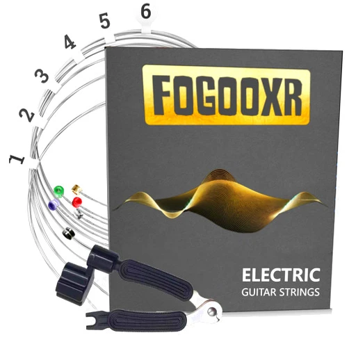 FoGooxr Premium Coated Nickel Electric Guitar Strings with Vibrant Colors - Enhanced Sound Quality Bronze Include 3-in-1 String Winder and 3pcs Picks