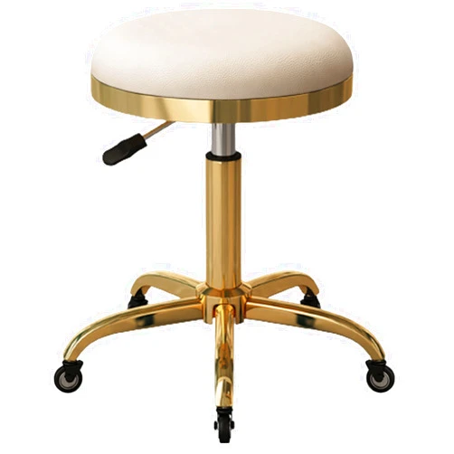 DOnhek Round Rolling Bar Stool Swivel Chair Adjustable 45-56 cm, Counter Makeup Beauty Salon Stool, Metal Titanium Gold 5 Claws with Wheels(Color:Gray) (Off White)