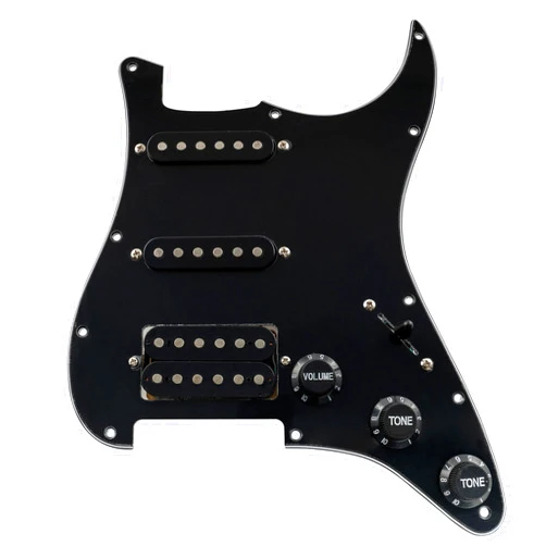 Musiclily SSH Prewired Strat Loaded Pickguard with Single Humbucker Pickups Set for Fender Stratocaster Electric Guitar,3Ply Black