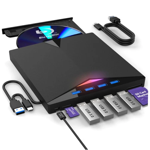 JOOPSHEE External Blu ray drive USB 3.0 Type-C 3D Blu RAL Drive,DVD/BD Player Read/Write Portable Blu-ray Drive for Laptop Windows PC Mac MacBook Desktop