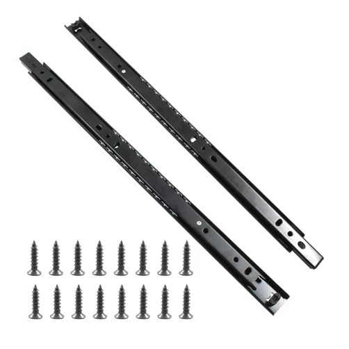 Hitefu 1 Pair Drawer Slides 16 Inch, 2 Section Black Drawer Rails Full Extension Ball Bearing Dresser Drawer Slide Glides, Drawer Runners, Side Mounting