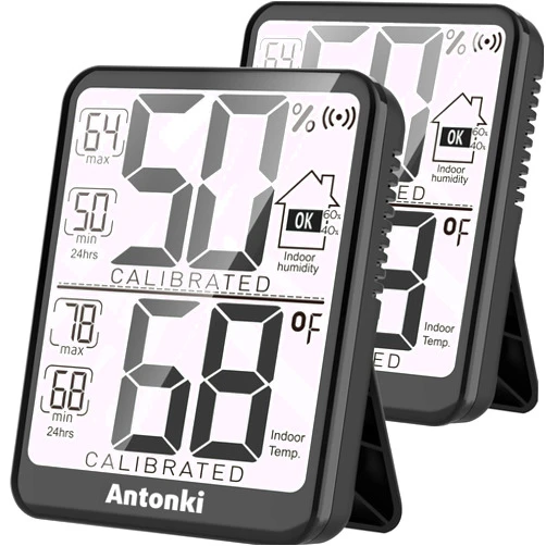 Antonki 2-Pack Room Thermometer Indoor Hygrometer, Digital Humidity Gauge, Temperature and Humidity Meter with Max/Min Record Monitor Sensor for Home, Nursery, Reptile Pets, Plants - Small Size
