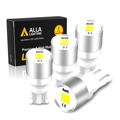 Alla Lighting Newest 4x T10 194 168 LED Bulbs W5W 2825 175 158 CAN-Bus, 6000K White License, Parking, Map, Dome, Door, Trunk Lights, Super Bright 12V SMD Replacement for Cars, Trucks, RVs