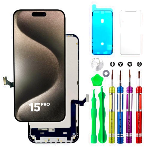 Ace Tech Cellular LCD Screen Replacement for iPhone 15 Plus (A2847, A3093, A3096, A3094) 6.7 inch Touch Screen Display Digitizer Frame Full Assembly W/Repair Kit + Tempered Glass + Adhesive