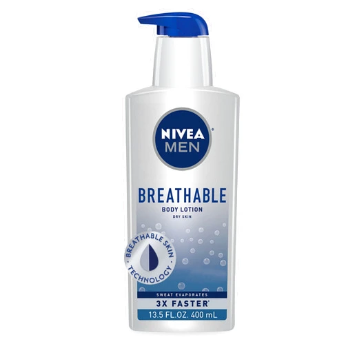 NIVEA MEN Breathable Body Lotion, 48-Hour Hydrating Lotion for Men with Breathable Skin Technology, Shea Butter, Vitamin C and Vitamin E, 13.5 Fl Oz Bottle