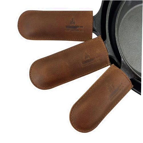 Cast Leather Co. Pan Handles Handmade from Full Grain Leather - Protect Hands from Hot, Great for Cast Iron Skillets - Kitchen, Food Accessory - Durable, Heat Resistant - 3 Pack, Bourbon Brown